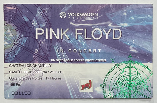 Pink Floyd Original Used Concert Ticket Chateau de Chantilly 30th Jul 1994