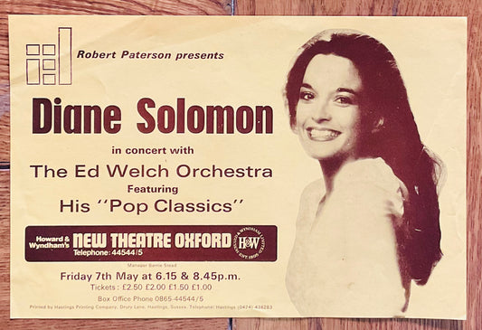 Diane Solomon Ed Welch Concert Handbill Flyer New Tgeatre Oxford 7th May 1976