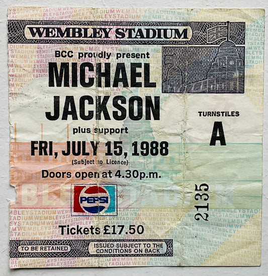 Michael Jackson Original Used Concert Ticket Wembley Stadium London 15th Jul 1988