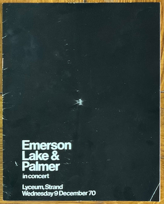 Emerson Lake Palmer ELP Original Concert Programme Lyceum London 9th Dec 1970