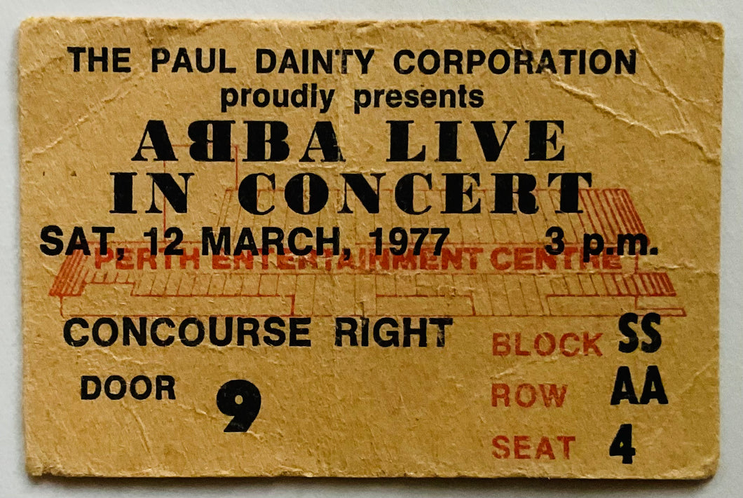 ABBA Original Used Concert Ticket Perth International Centre 12th Mar 1977