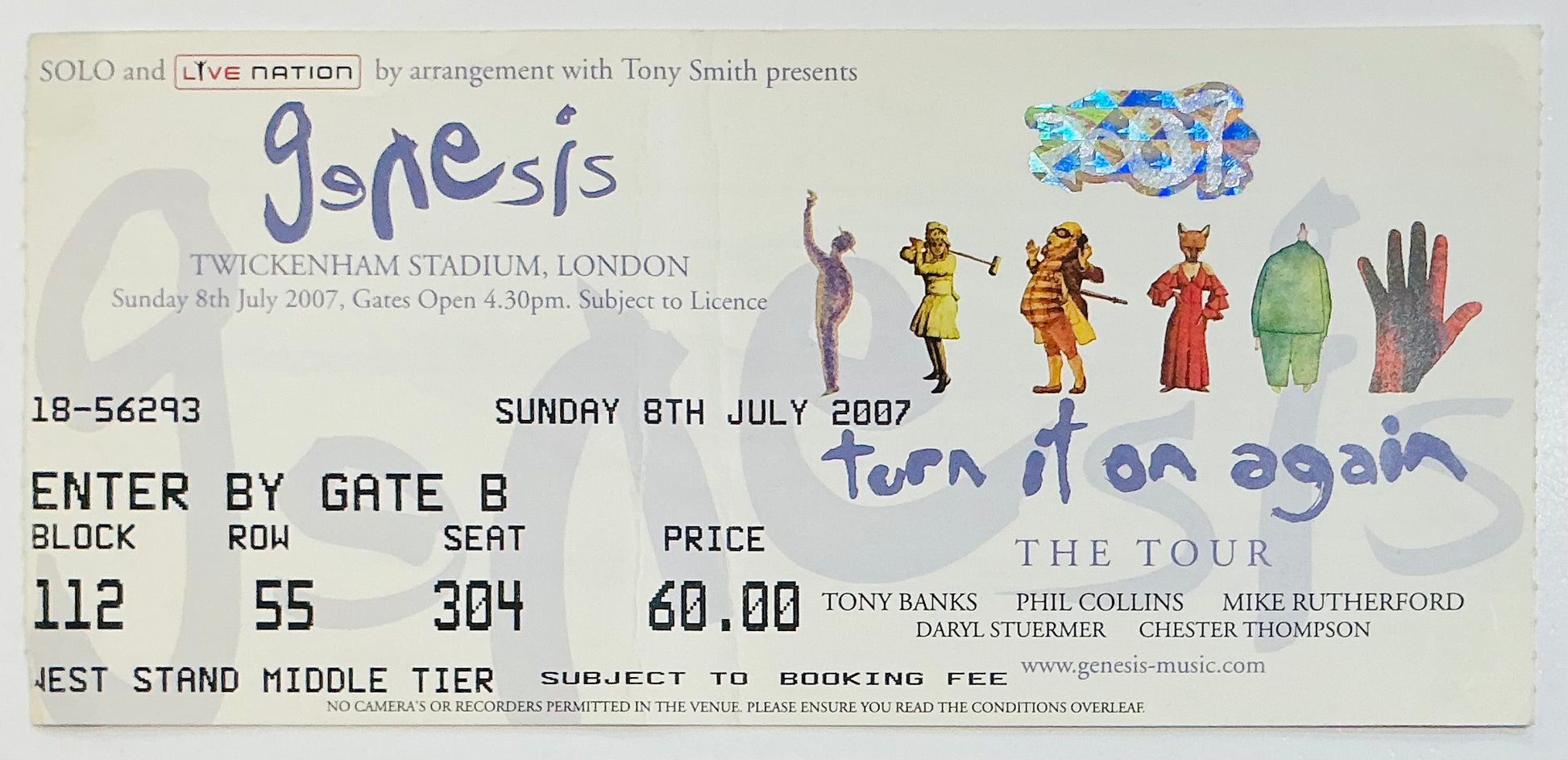 Genesis Original Unused Concert Ticket Twickenham Stadium London 8th July 2007