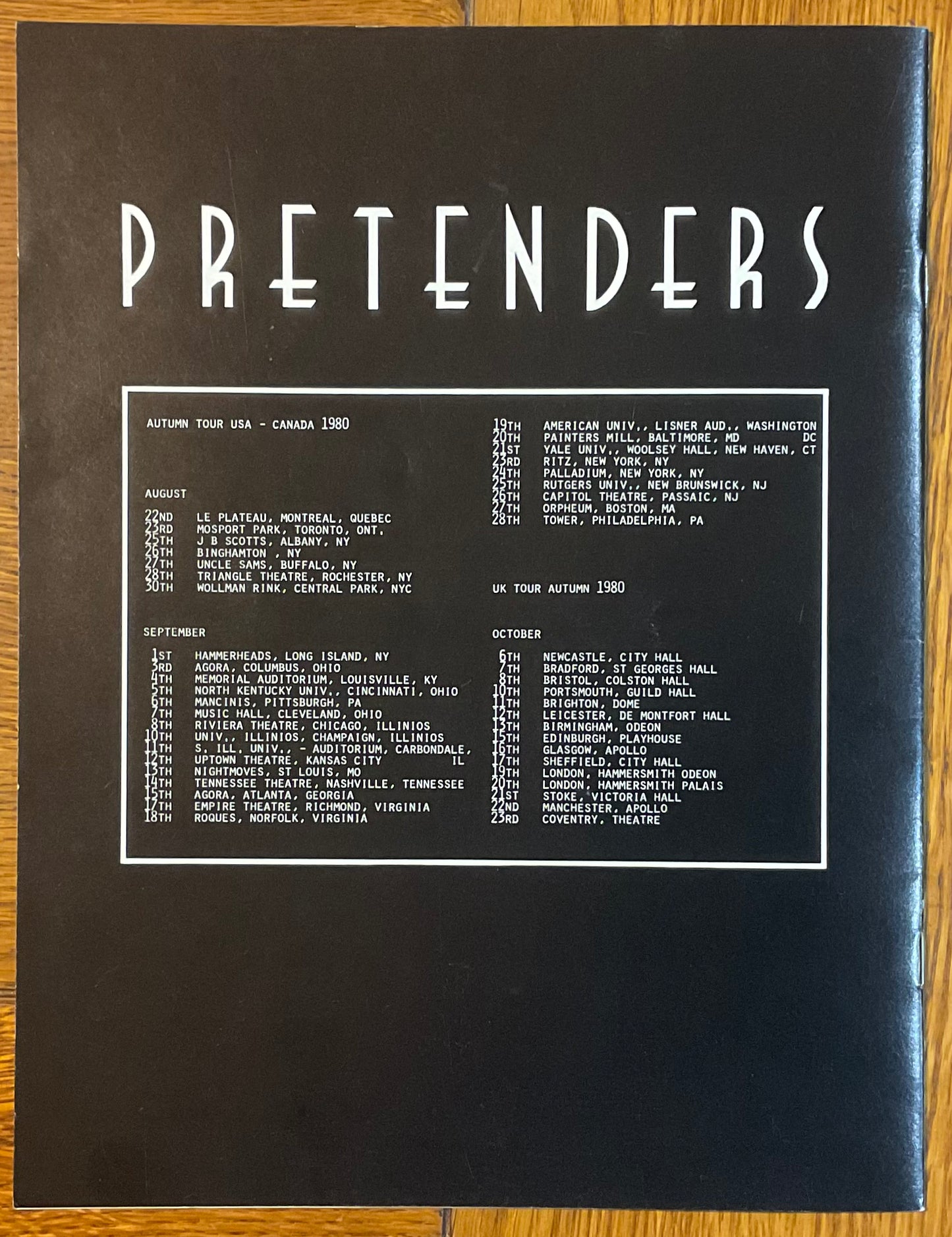 Pretenders Original Concert Programme USA Canada UK Tour 1980