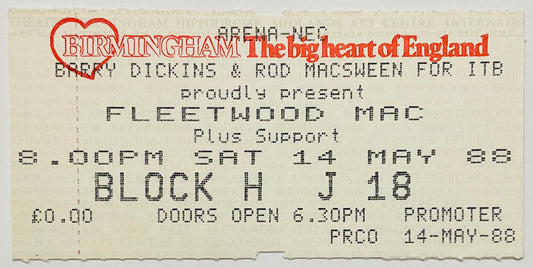 Fleetwood MAC Original Unused Concert Ticket NEC Arena Birmingham 14th May 1988