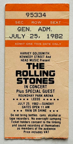 Rolling Stones Original Used Concert Ticket Roundhay Park Leeds 25th Jul 1982