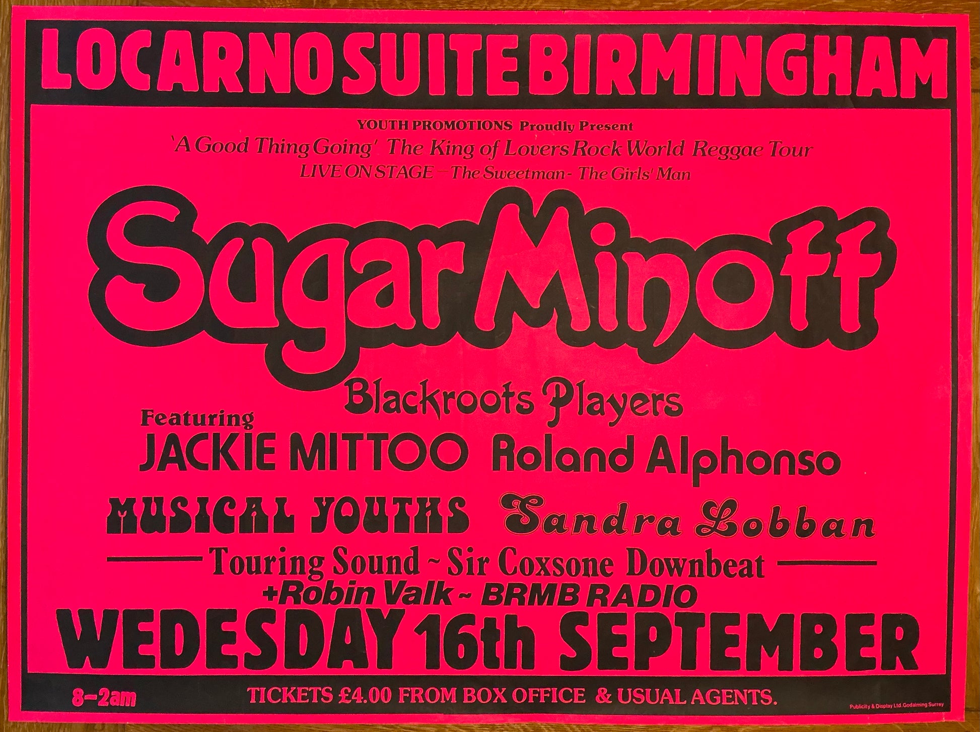 Sugar Minott Original Concert Gig Poster Locarno Suite Birmingham 16th Sep 1981
