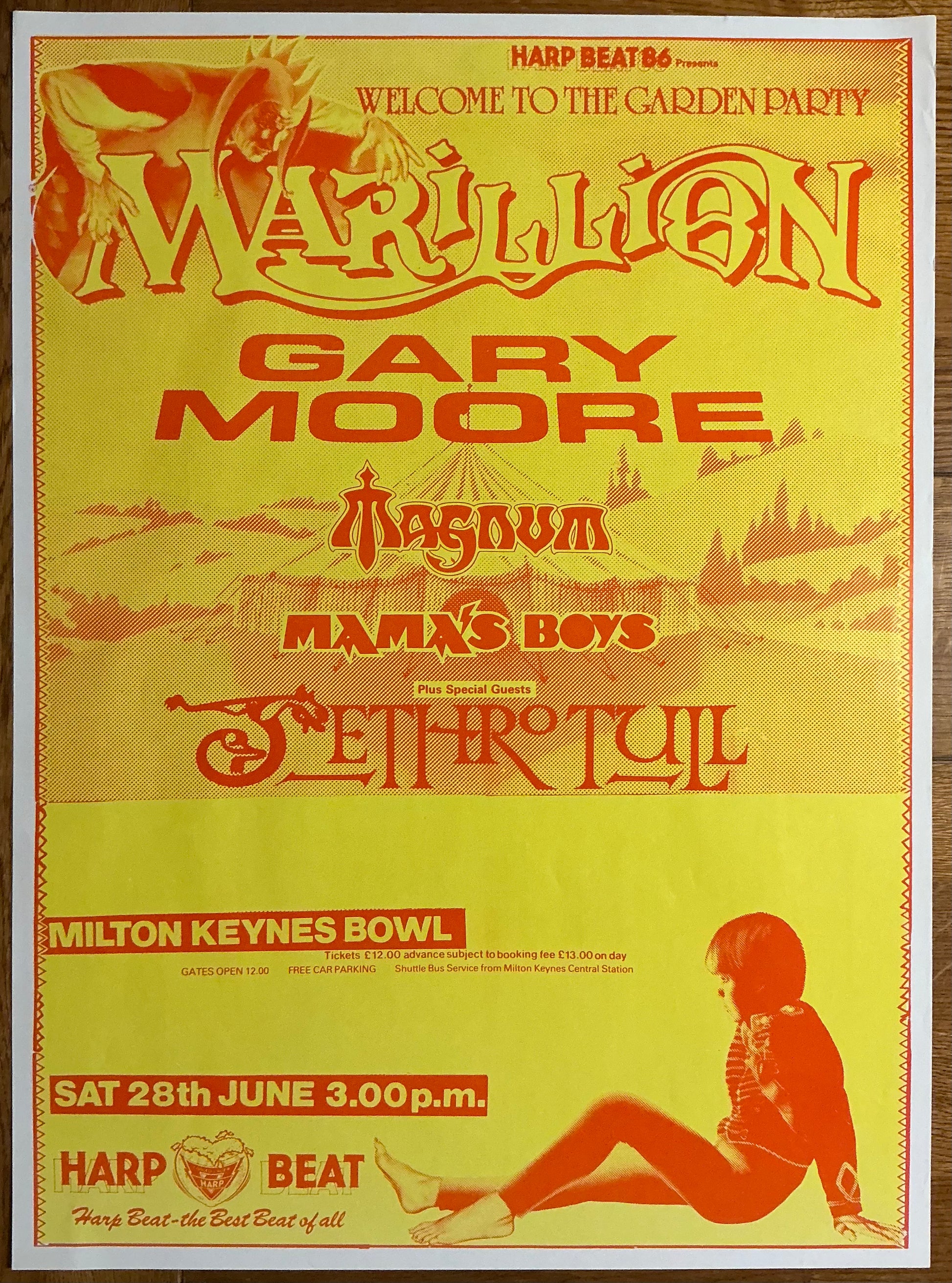Marillion Gary Moore Original Concert Tour Gig Poster Milton Keynes Bowl 28th Jun 1986