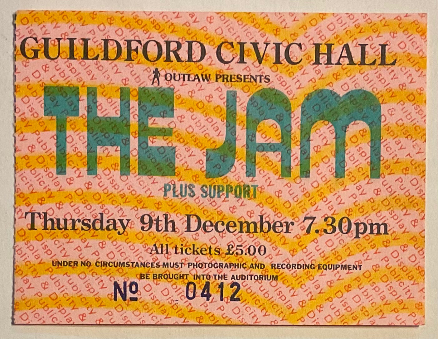 Jam Original Used Concert Ticket Guildford Civic Hall 9th Dec 1982