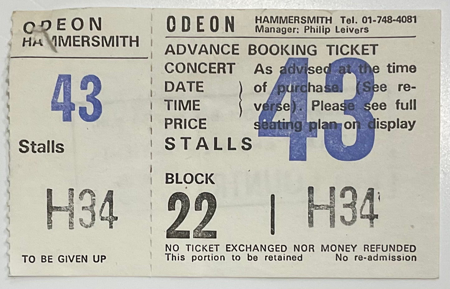 Big Country Original Unused Concert Ticket Hammersmith Odeon London 20th Oct 1984