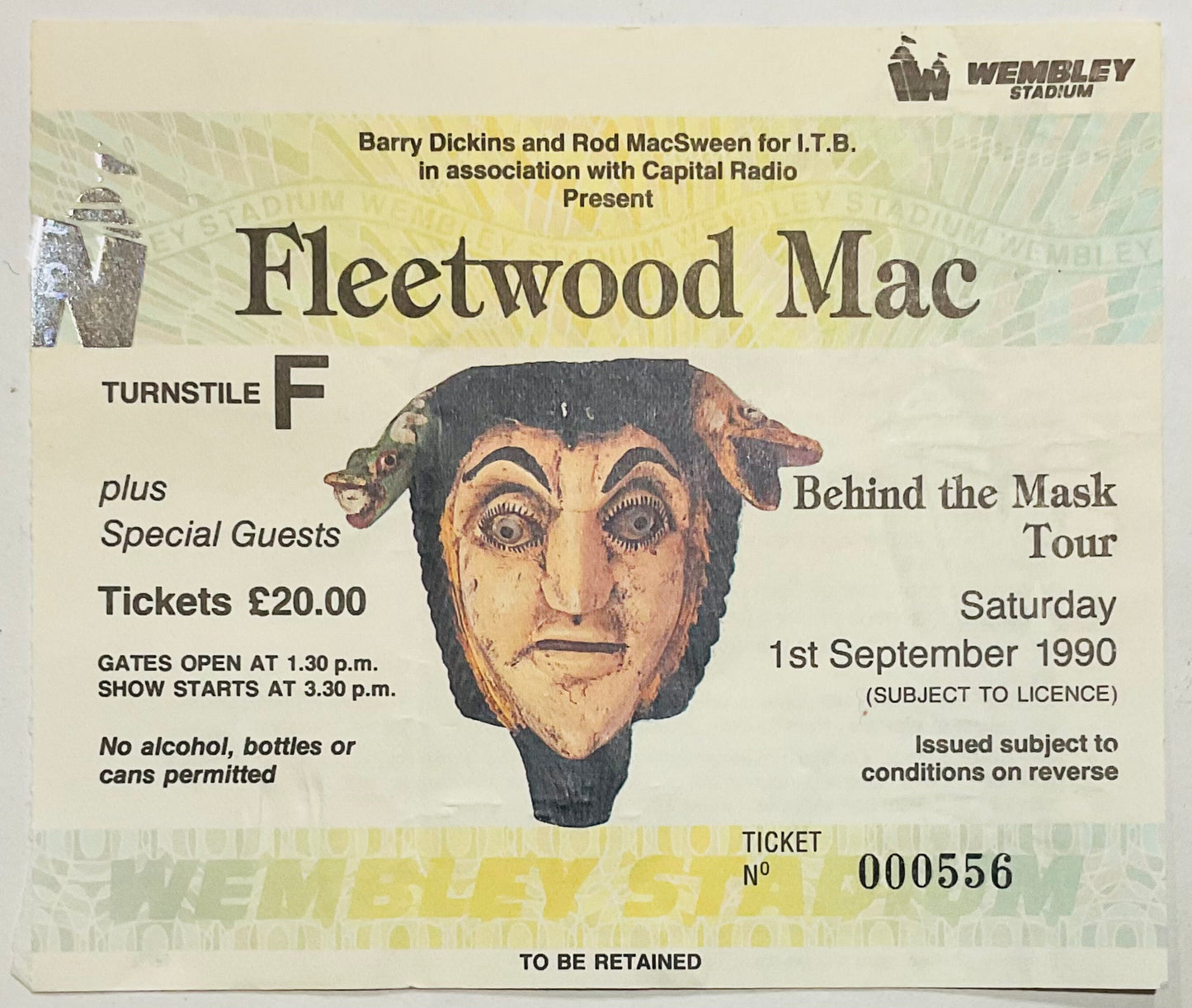 Fleetwood Mac Original Used Concert Ticket Wembley Stadium London 1st Sep 1990