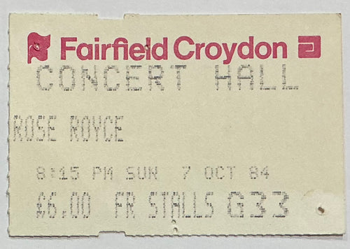 Rose Royce Original Used Concert Ticket Fairfield Hall Croydon 7th Oct 1984