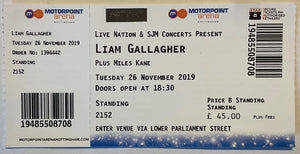 Oasis Liam Gallagher Original Unused Concet Ticket Motorpoint Arena Nottingham 26th Nov 2019