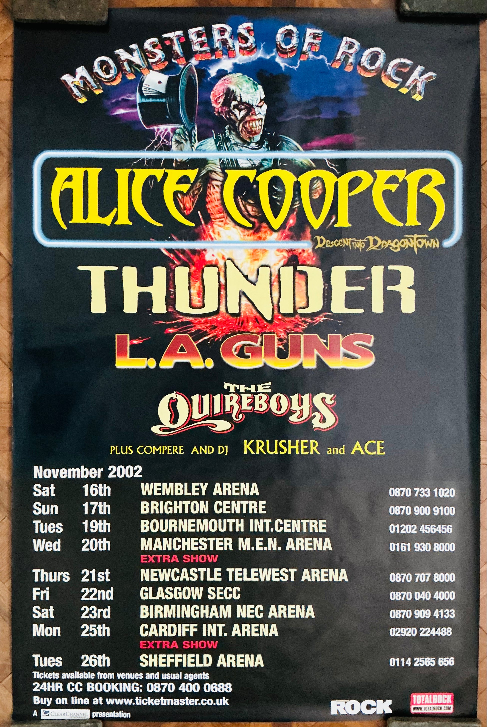 Alice Cooper Original Concert Tour Gig Poster Monsters of Rock Tour Nov 2002