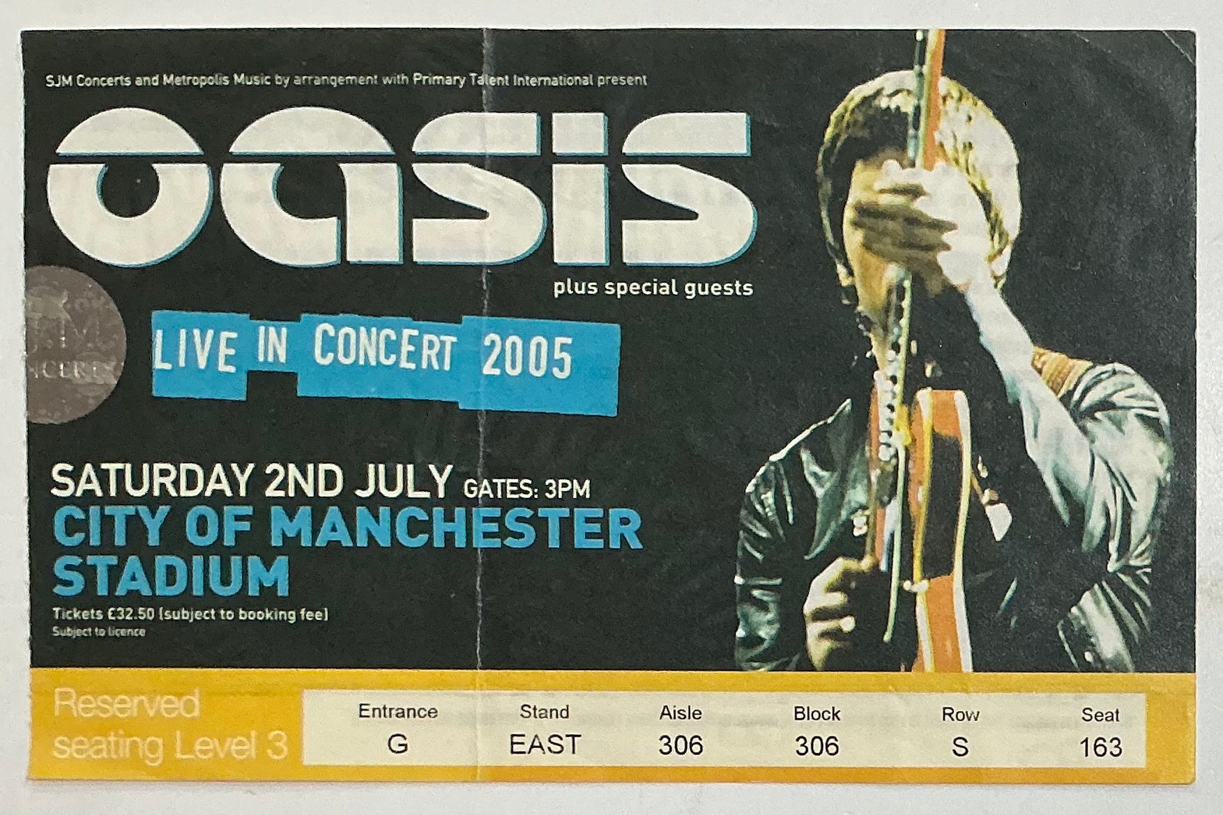 Oasis Original Used Concert Ticket City of Manchester Stadium 2nd July 2005