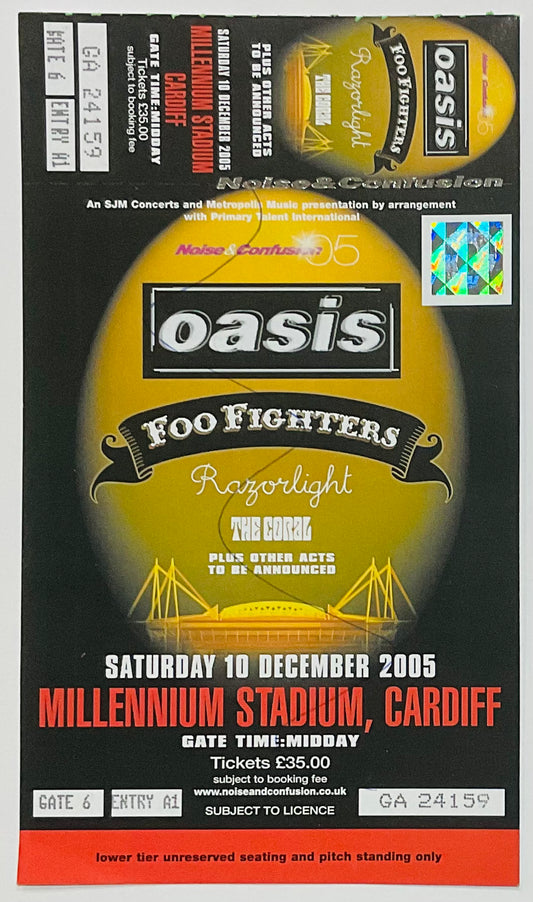 Oasis Foo Fighters Original Unused Concert Ticket Millennium Stadium Cardiff 10th Dec 2005