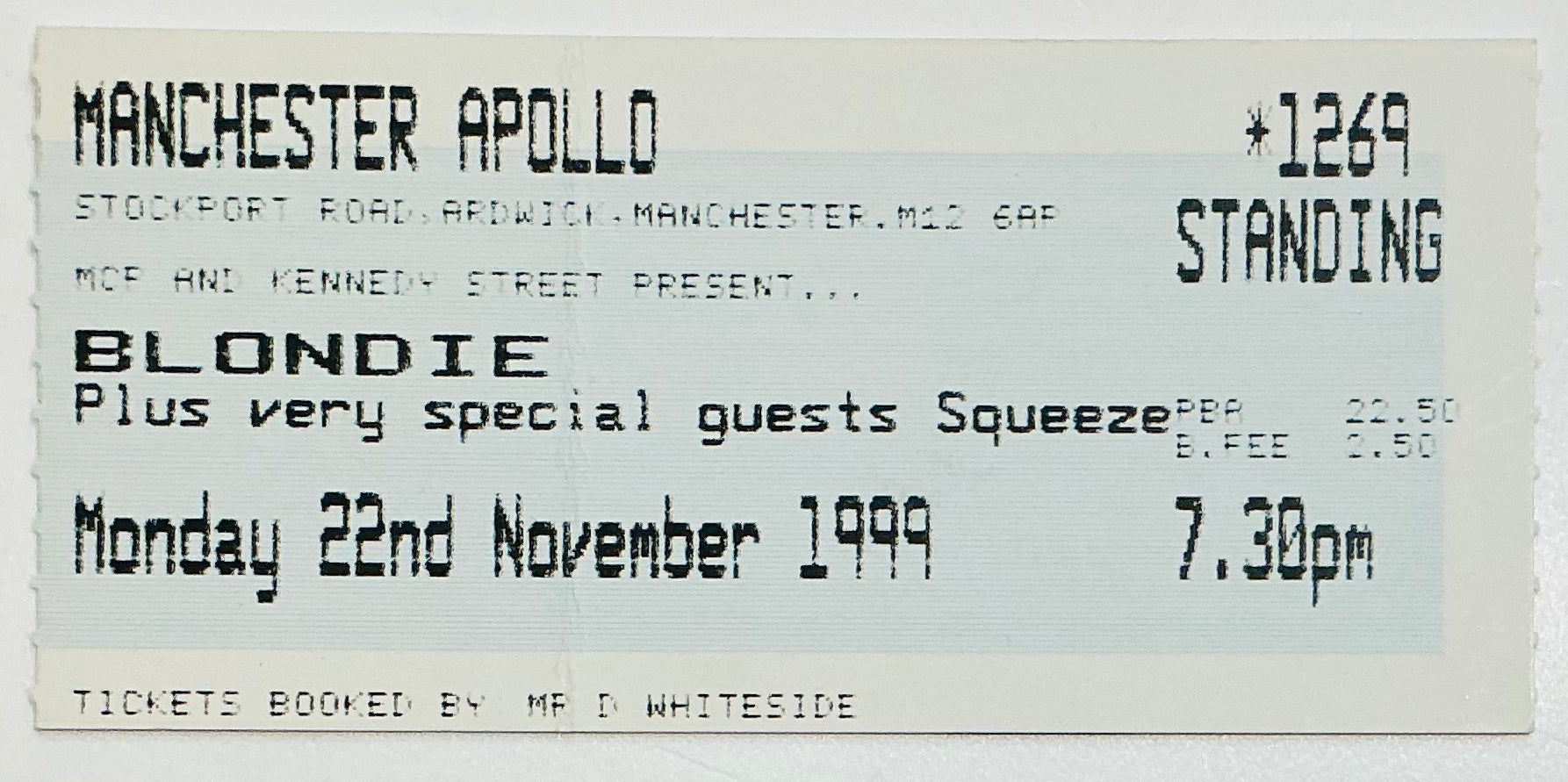 Blondie Debbie Harry Original Used Concert Ticket Apollo Theatre Manchester 22nd Nov 1999