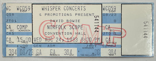 David Bowie Original Unused Concert Ticket Scope Convention Hall Norfolk 24th Aug 1983