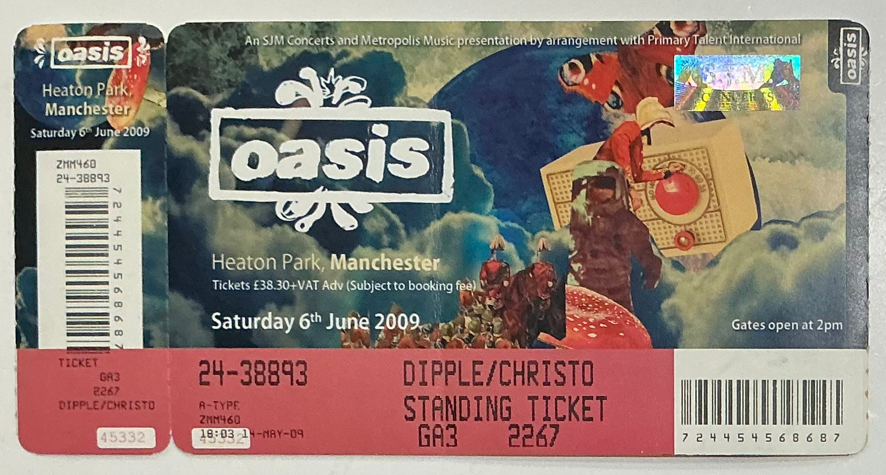 Oasis Original Unused Concert Ticket Heaton Park Manchester 6th June 2009