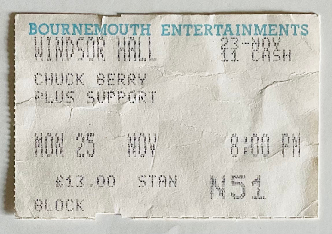 Chuck Berry Original Used Concert Ticket Windsor Hall Bournemouth 25th Nov 1991