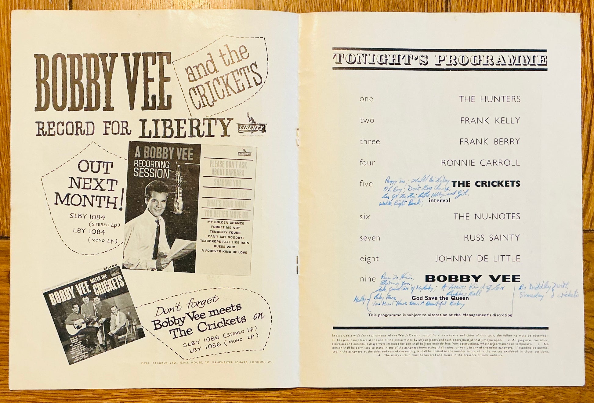 Bobby Vee Meets The Crickets UK Tour Programme 1962