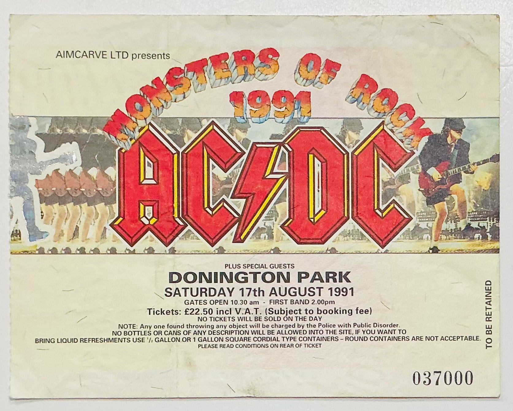 AC/DC Metallica Original Used Concert Ticket Donnington Park 17th Aug 1991