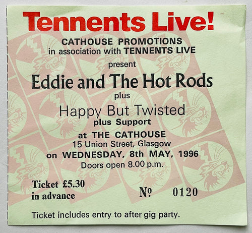 Eddie & the Hot Rods Original Unused Concert Ticket Cathouse Glasgow 8th May 1996