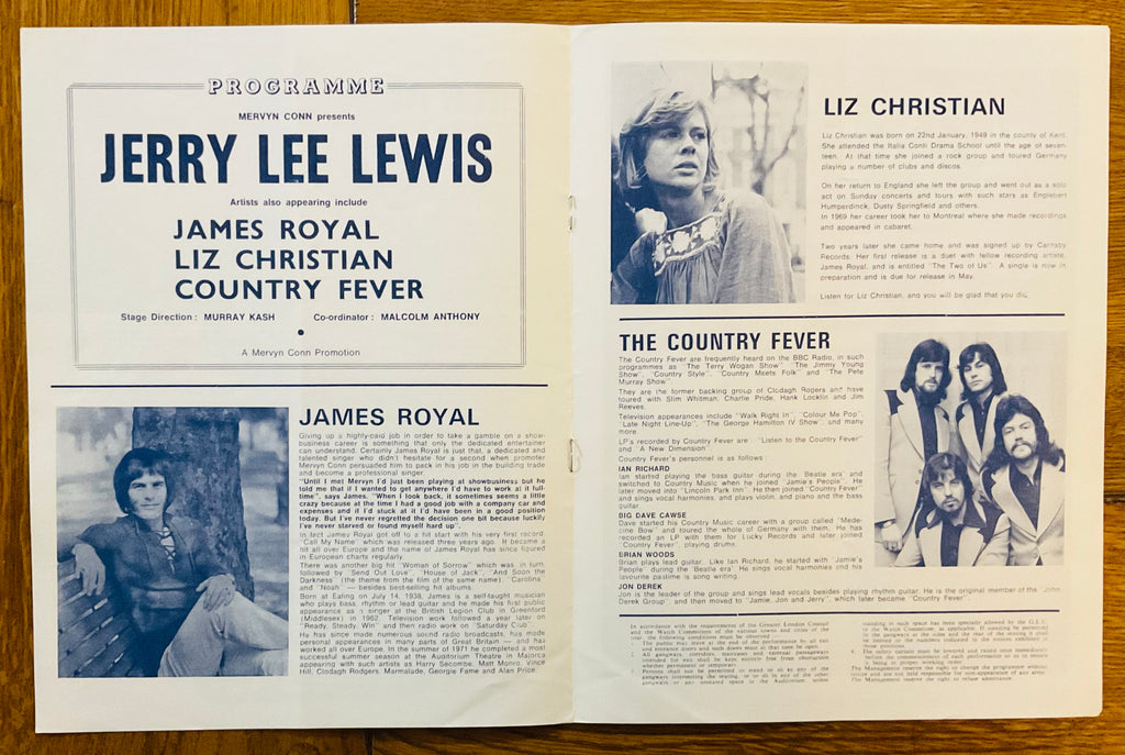 Jerry Lee Lewis Original Concert Programme U.K. Tour Apr/May 1972