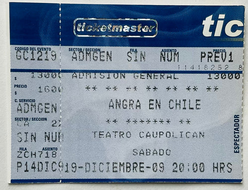 Angra Original Used Concert Ticket Teatro Caupolican Santiago 19th Dec 2009