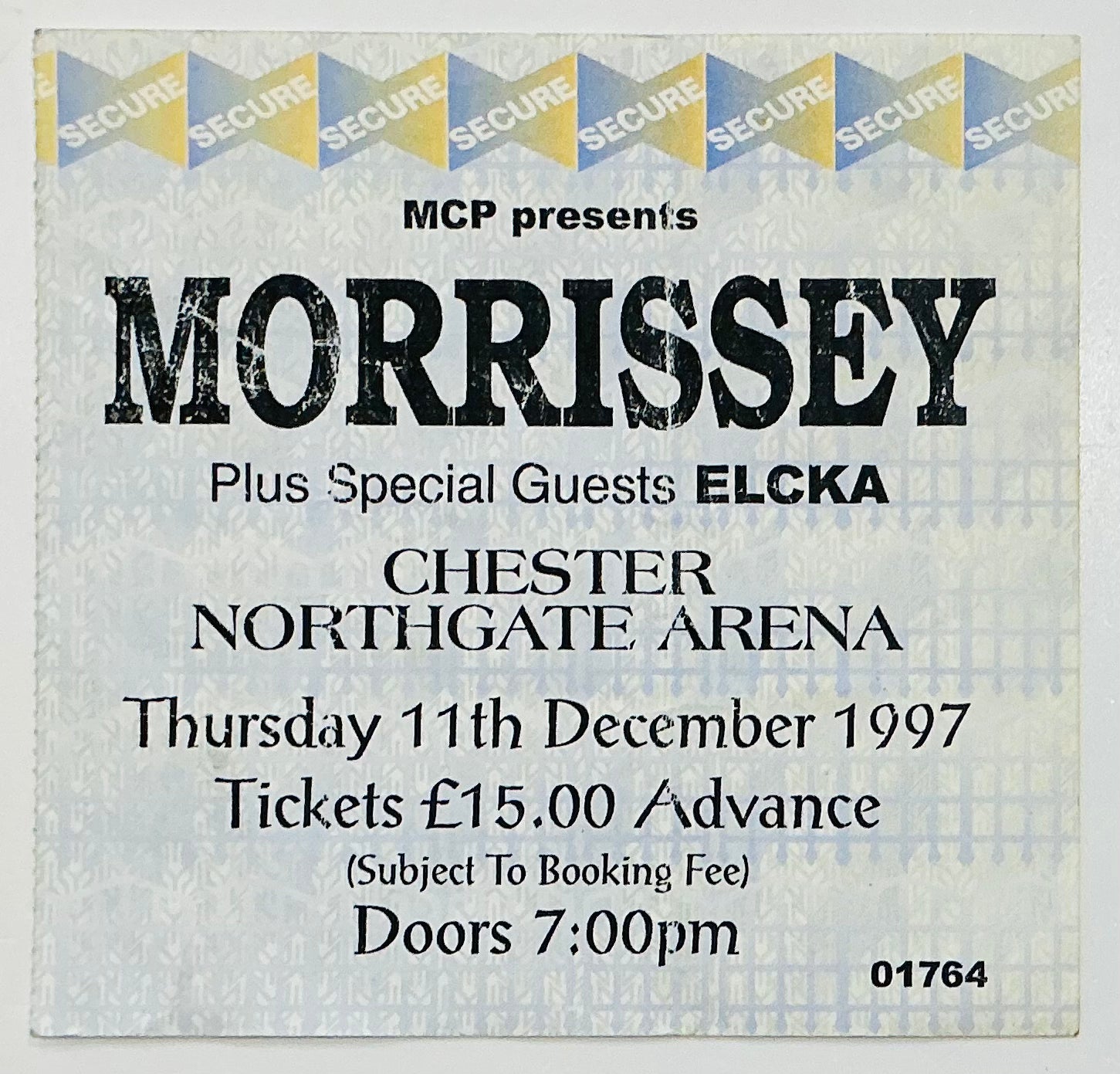 Smiths Morrissey Original Used Concert Ticket Northgate Arena Chester 11th Dec 1997