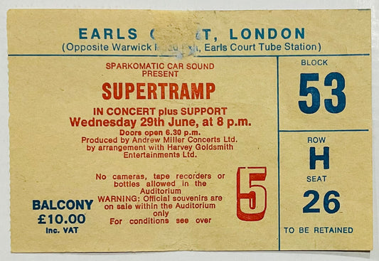 Supertramp Original Used Concert Ticket Earls Court London 29th June 1983