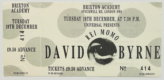 David Byrne Original Unused Concert Ticket Brixton Academy London 19th Dec 1989