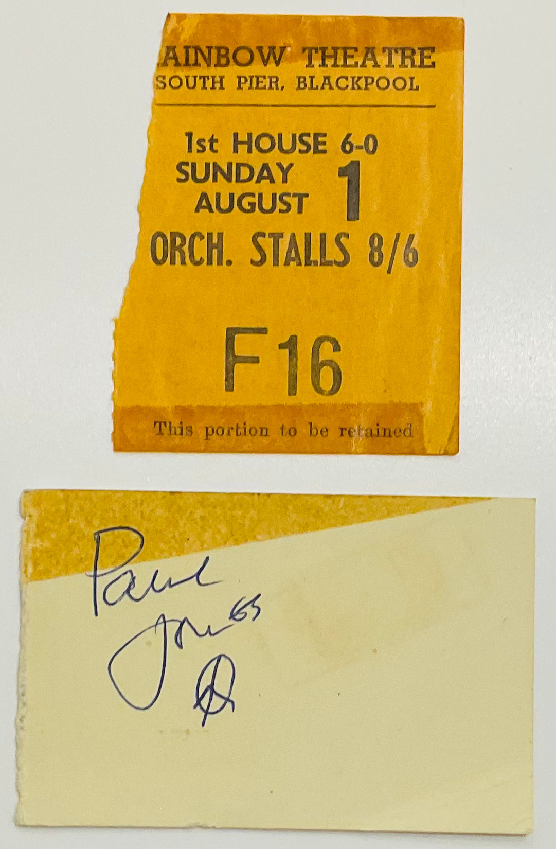 Gene Vincent Manfred Mann Original Concert Ticket & Signed Card Rainbow Theatre Blackpool 1st Aug 1965