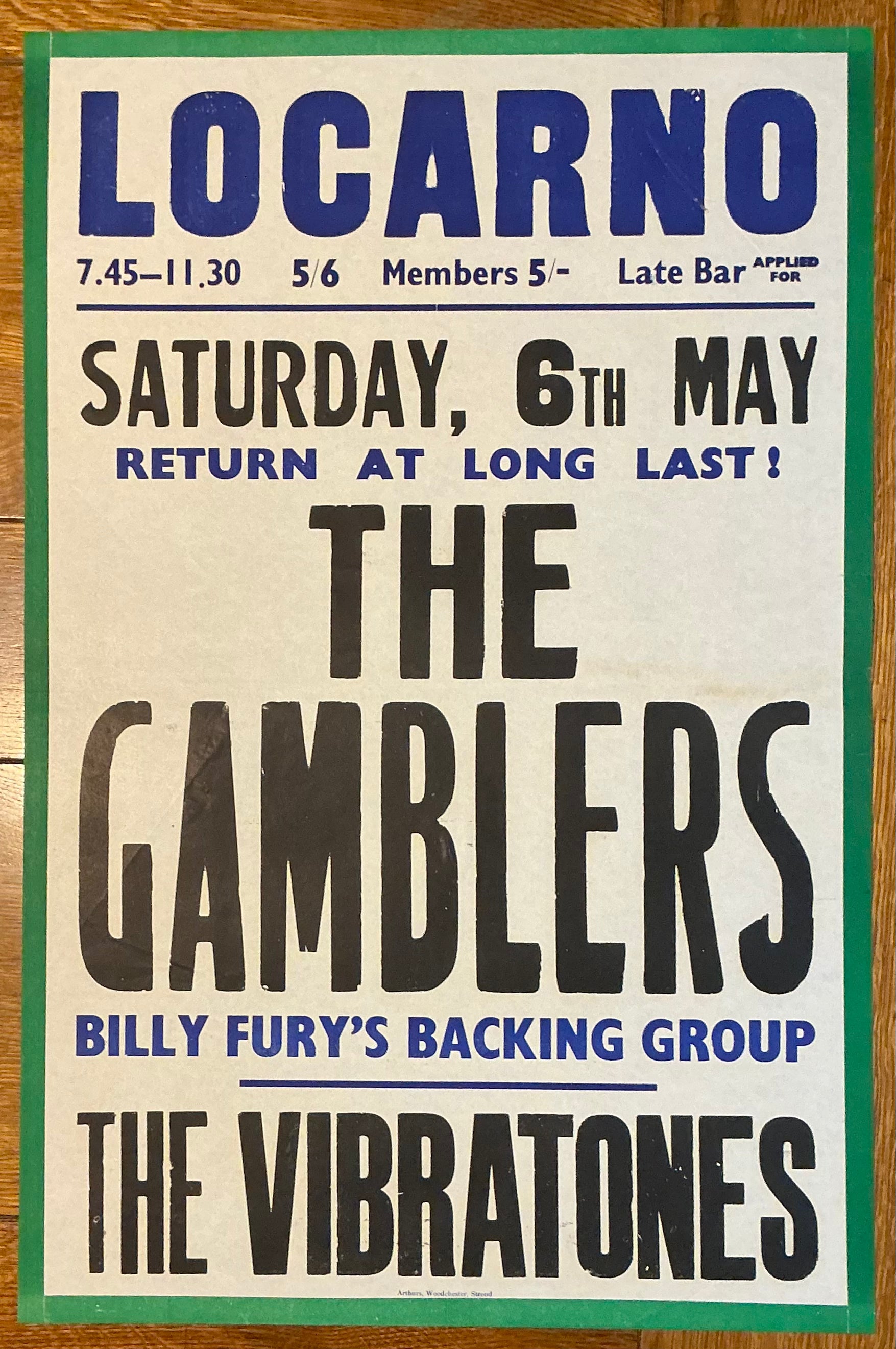 Gamblers Original Concert Tour Gig Poster Locarno Swindon 6th May 1967