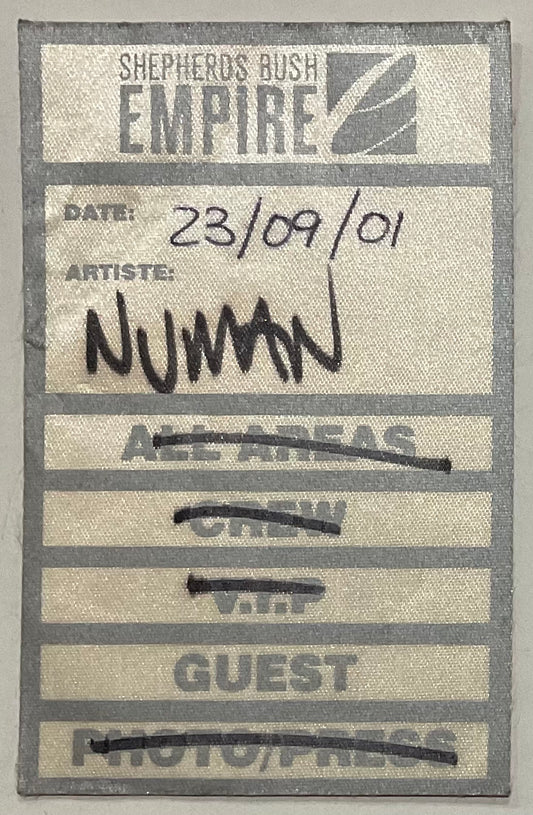 Gary Numan Original Unused Concert Backstage Pass Ticket Shepherds Bush Empire London 23rd Sep 2001