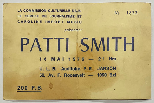 Patti Smith Original Used Concert Ticket Auditoire P.E. Janson Brussels 14th May 1976