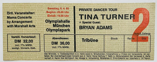 Tina Turner Bryan Adams Original Unused Concert Ticket Olympiahalle Munich 6th Apr 1984