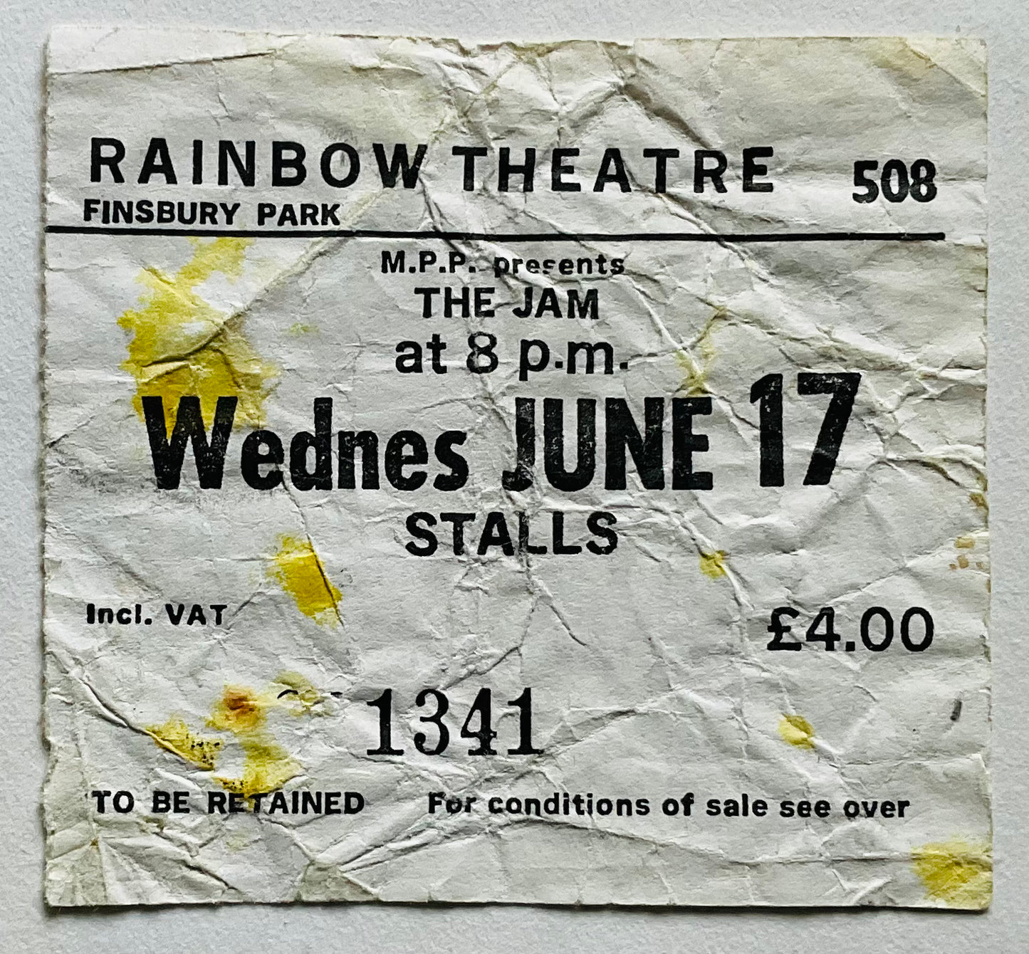 Jam Original Concert Ticket Stub Rainbow Theatre London 17th Jun 1981