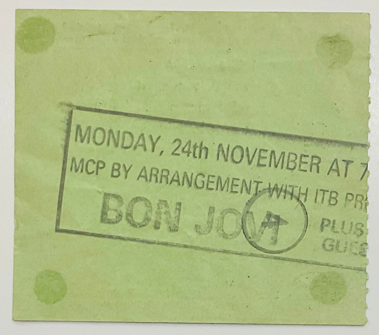 Bon Jovi Original Used Concert Ticket Hammersmith Odeon London 24th Nov 1986