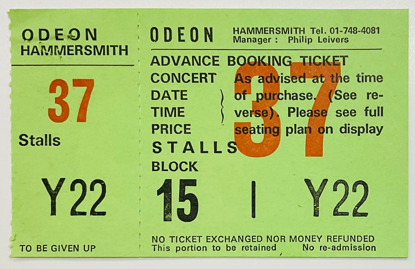 Bucks Fizz Original Unused Concert Ticket Hammersmith Odeon London 30th Jul 1982