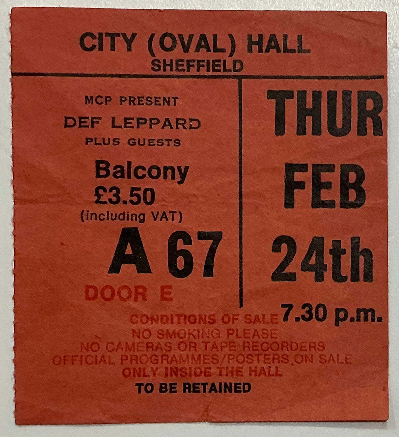 Def Leppard Original Used Concert Ticket City Hall Sheffield 24th Feb 1983