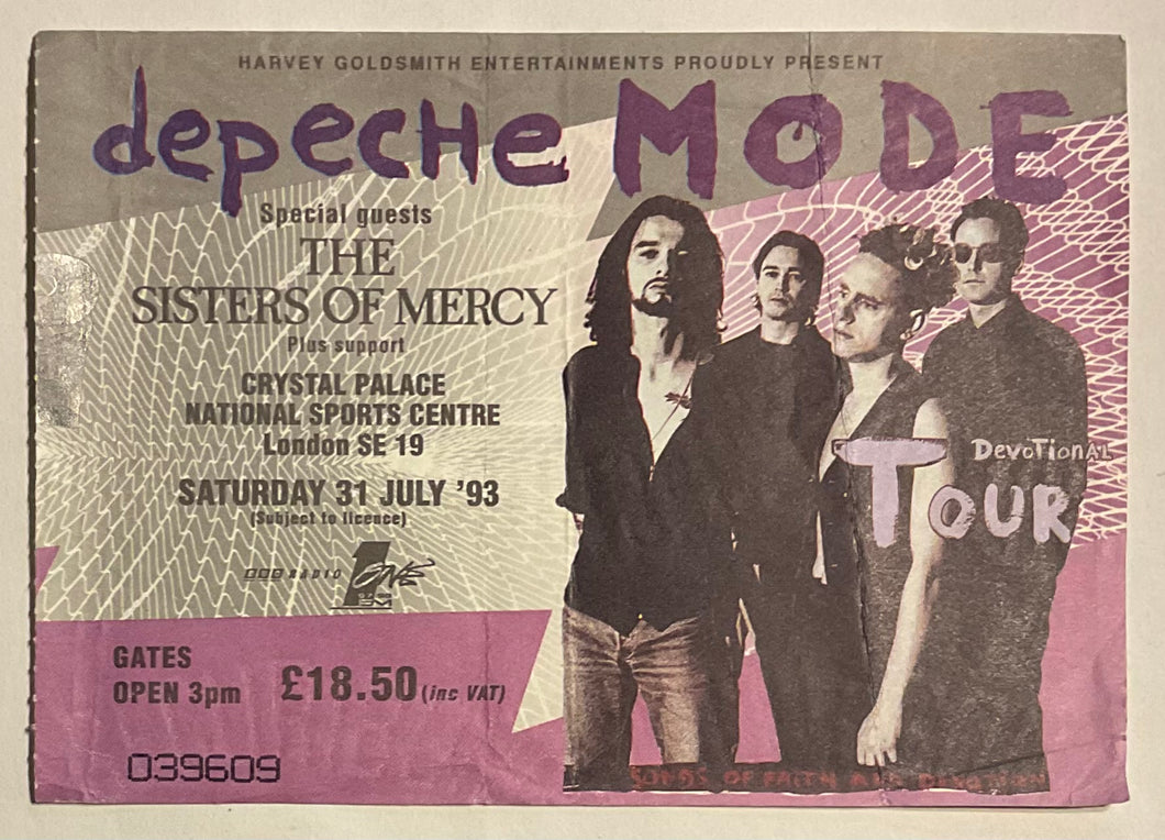 Depeche Mode Original Used Concert Ticket Crystal Palace National Sports Centre 31st Jul 1993