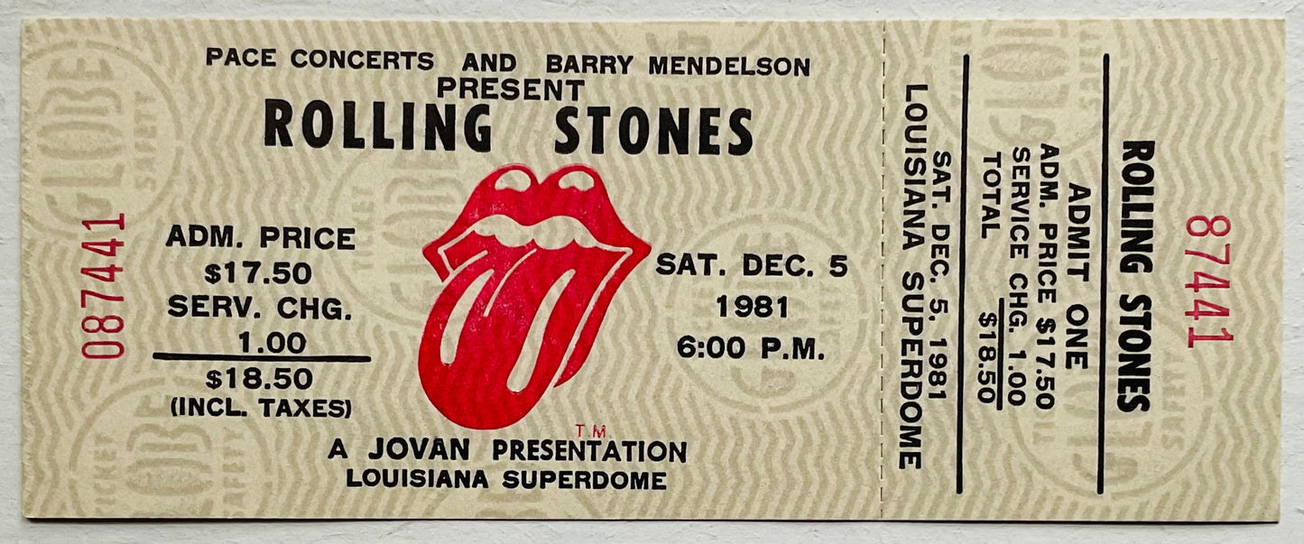 Rolling Stones Original Unused Concert Ticket Louisiana Superdome 5th Dec 1981