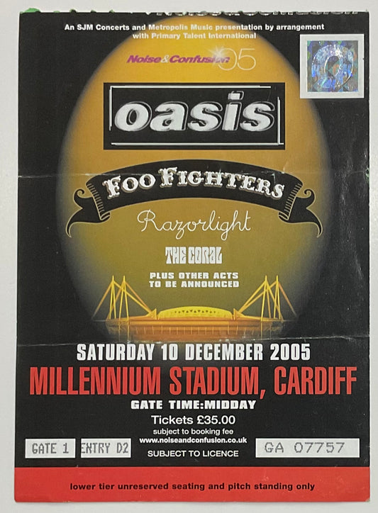 Oasis Foo Fighters Original Used Concert Ticket Millennium Stadium Cardiff 10th Dec 2005