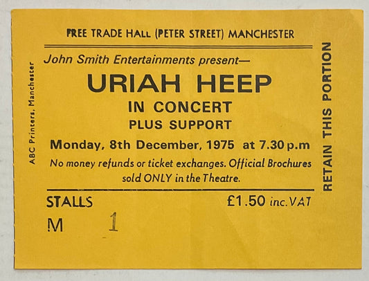 Uriah Heep Original Used Concert Ticket Free Trade Hall Manchester 8th Dec 1975