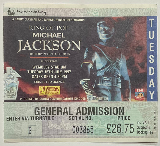 Michael Jackson Original Used Concert Ticket Wembley Stadium London 15th Jul 1997