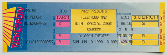 Fleetwood Mac Original Unused Concert Ticket Aladdin Theater Las Vegas 10th Jun 1990