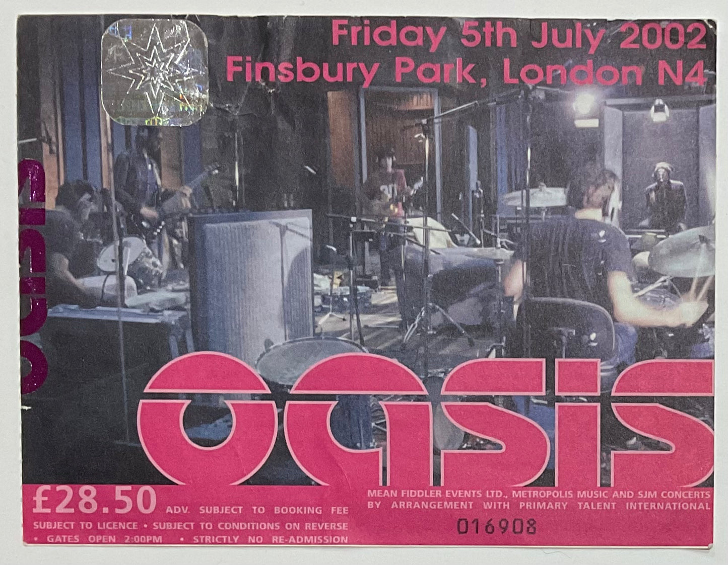 Oasis Original Used Concert Ticket Finsbury Park London 5th Jul 2002