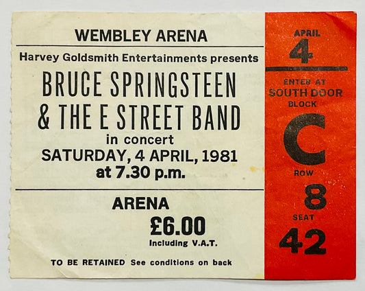 Bruce Springsteen Original Used Concert Ticket Wembley Arena London 4th June 1981