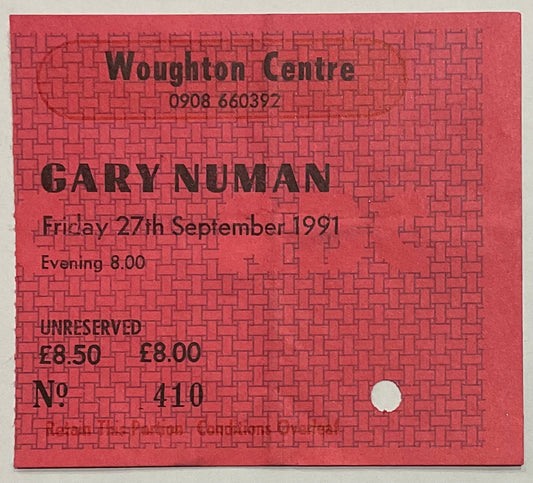 Gary Numan Original Used Concert Ticket Woughton Centre Milton Keynes 27th Sept 1991