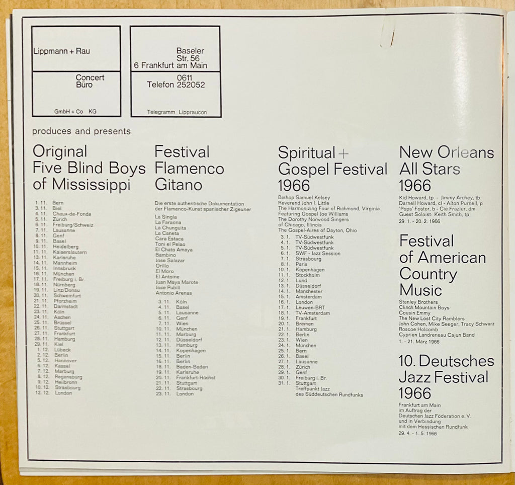 Original Five Blind Boys Original Concert Programme European Tour Nov Dec 1965